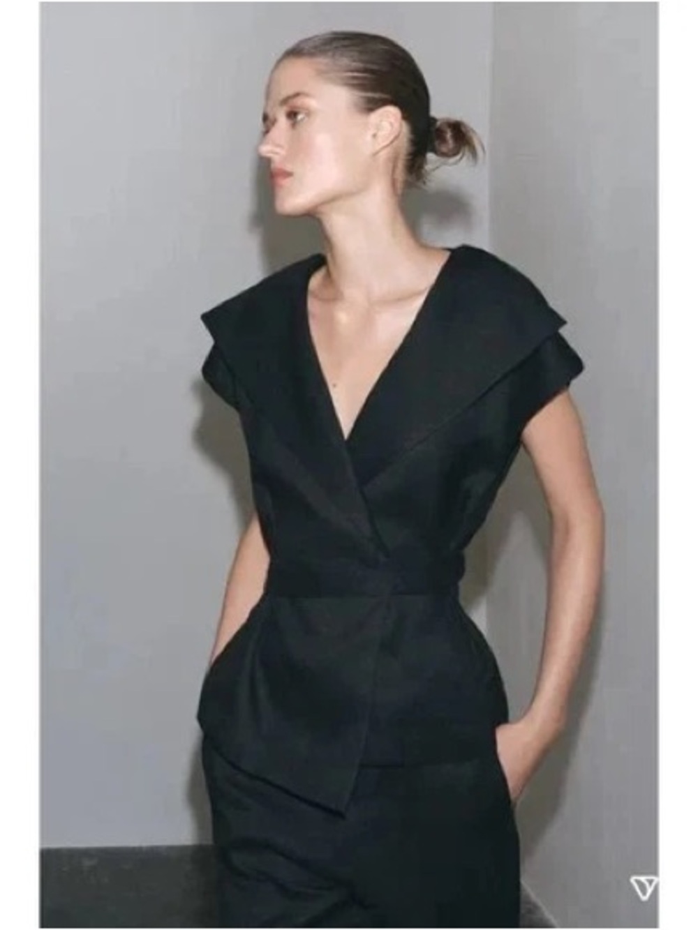 Zara ZW Collection Black Linen Blend Wrap Vest Waistcoat | Large | NWT